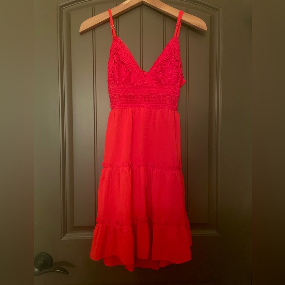 ECOWISH Lace Top Dress V-Neck Spaghetti Strap Bowknot Sleeveless Lace Size S